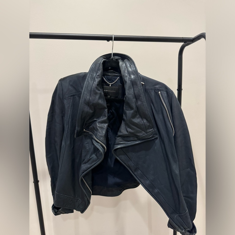 BCBG  MAXAZRIA  BLACKLAMBSKIN Real LEATHER MOTO JACKET; SMALL
